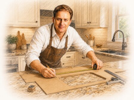Fabio Cugini prepara la sostituzione del top cucina con rilievo e dima